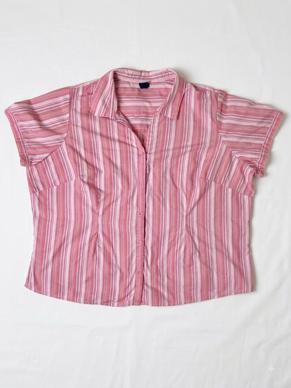 Vintage Y2K Pink Pinstripe Short Sleeve Button Down Shirt 4X Preppy Barbiecore